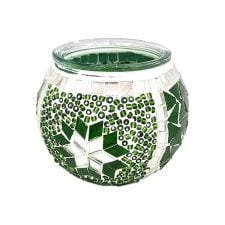 Green mosaic glass candle holder
